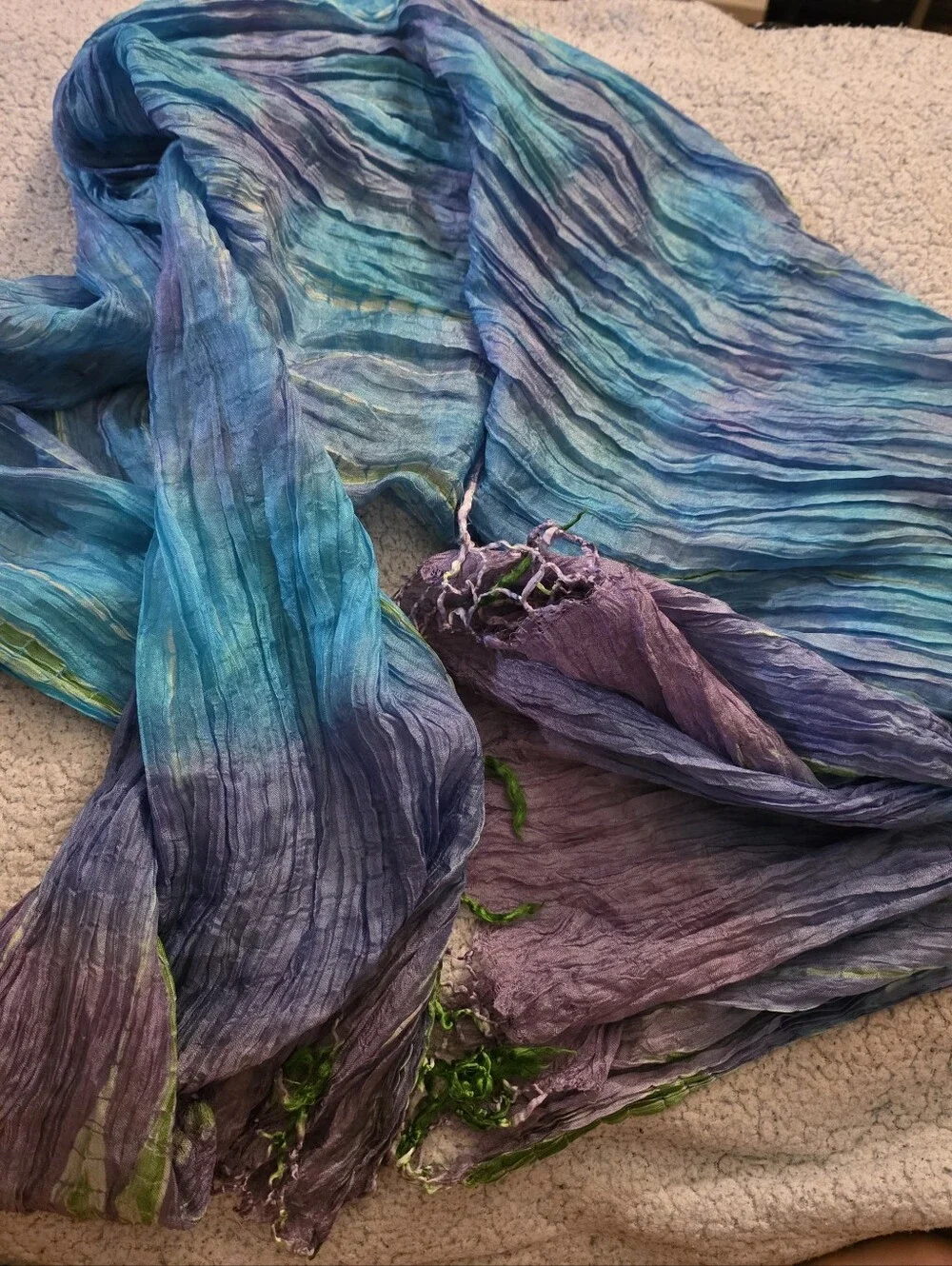 Blue and Purple Crinkled Decorative Scarf - Home Accent